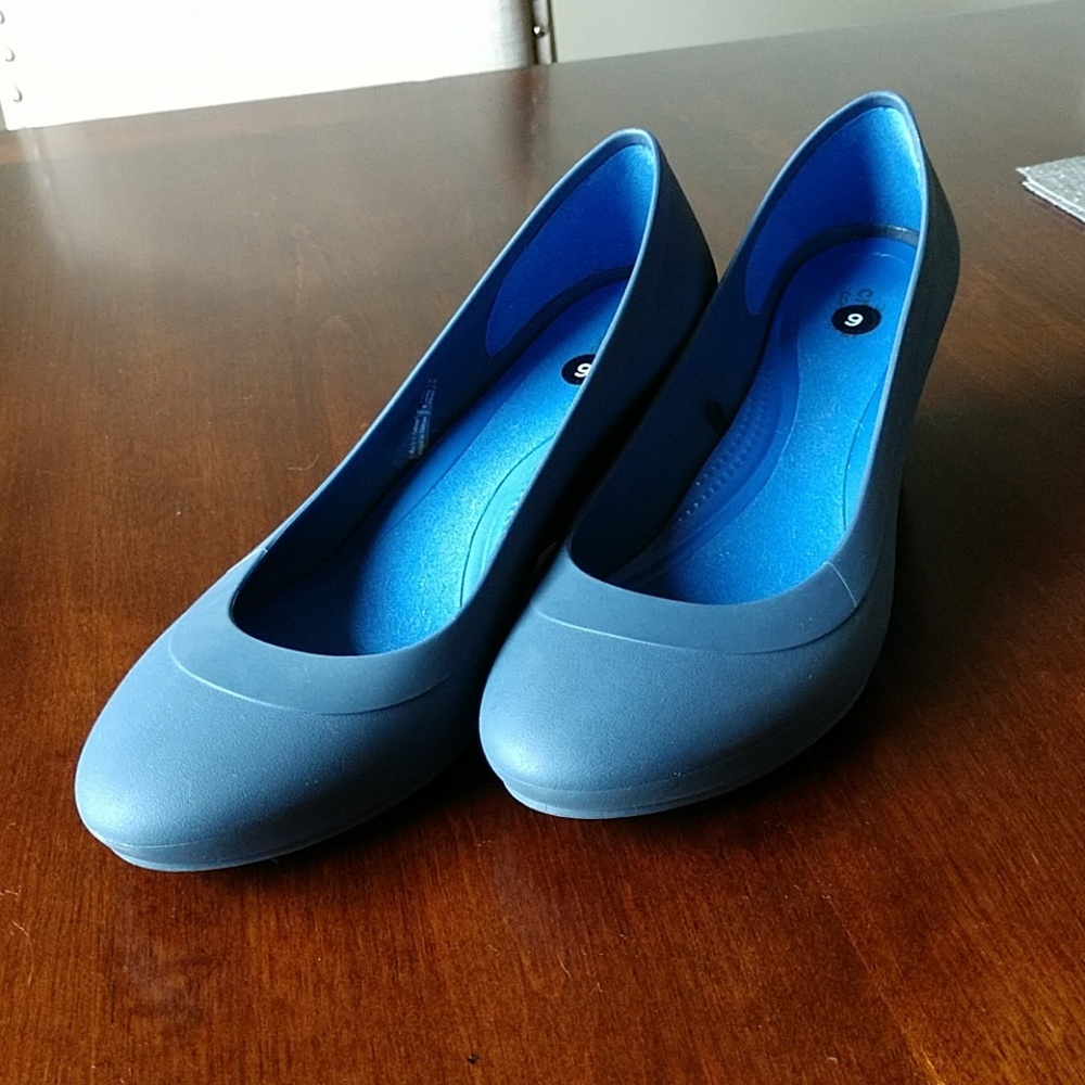 Blue Crocs wedges